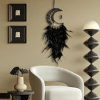 Moon Dream Catchers with Chakra Gemstone Agate Stone, Crystal Tree Life Dream Catchers Wall Hangings Room Decor (Black)