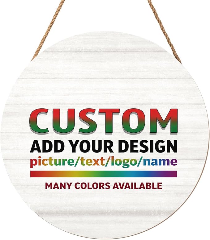 Personalized Wooden Hanging Sign 12x12 Inch Customized Name Plaque Board with Text Wreath Sign for Front Door Decor Farmhouse Wood Wreath Indoor Wall Hanging Decoration