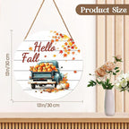 Hello Fall Wreath for Front Door Fall Truck Welcome Door Sign 12x12 Inch Autumn Maple Leaf Pumpkin Wood Door Hanger Farmhouse Thanksgiving Hanging Plaque for Home Porch Wall Indoor Outdoor Decorations
