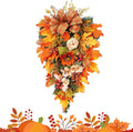 Fall Teardrop Swag - 19.69x12.6 Inches Handmade Flower Maple Berry Wreath for Harvest Festival, Holiday Decorators with Autumn Colors, Artificial Wreath for Apartment, Coffee Shop, Ready to