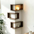 LIYAOLI Floating Shelves for Inside & Outside Corners Wall Shelves, Modern Wooden Corner Shelf Wall Mounted for Bedroom Living Room Bathroom Kitchen,Space Saving Wall Decor (Vintage - Set of 3)