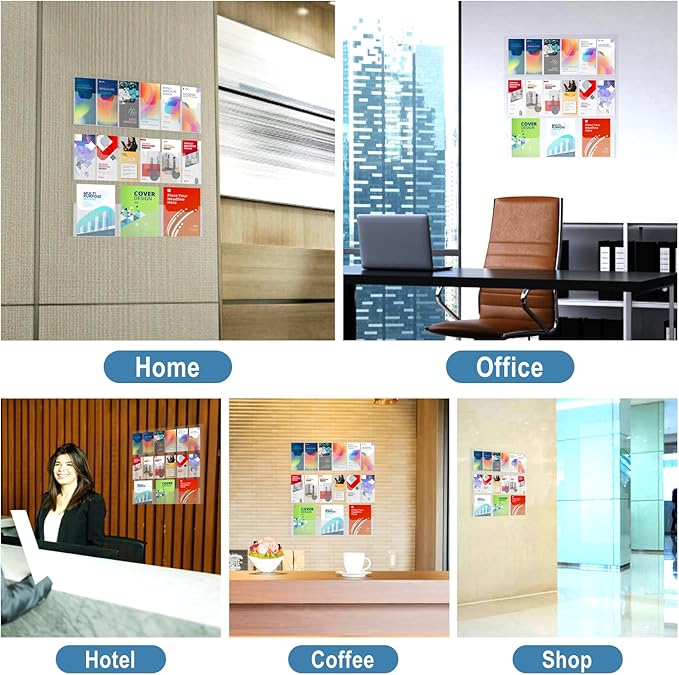 Acrylic Brochure Holder Wall Mount, Magazine and Pamphlet Display, Clear Literature Organizer Rack for 12 Pamphlets and 3 Magazines, Flyer Pamphlet Holder with Business Card Holders and Index Tabs