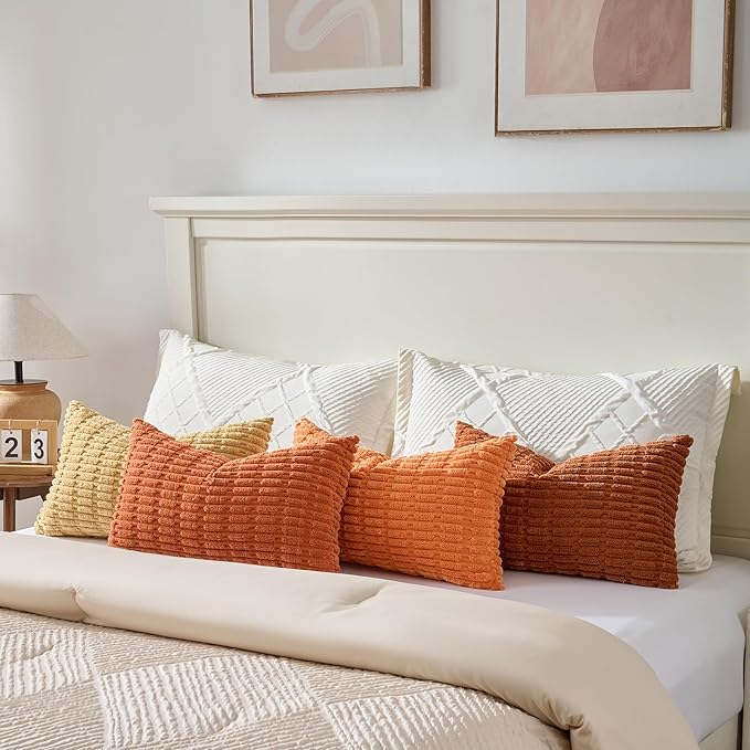 Fancy Homi 4 Packs Decorative Throw Pillow Covers for Living Room Couch Bed, Modern Farmhouse Boho Home Décor Accent Cushion Case, 24" x 12", Burnt Orange Series