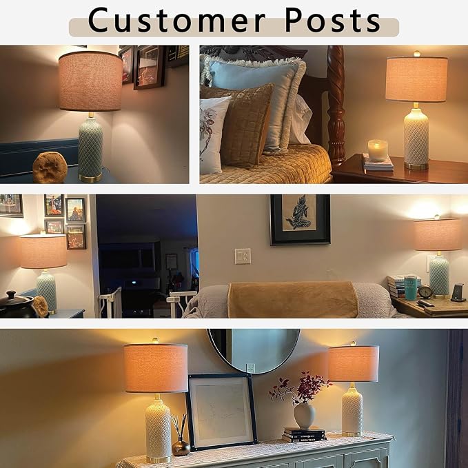 24.25" Modern Ceramic Blue Table Lamps Set of 2 for Living Room Bedroom Bedside Table Lamp for Night Stands Boho Nightstand Lamp Coastal Side End Table Lamps Reading Light Home Office Dorm Deco Gifts