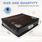 Clear Zippered Storage Bags Plastic Sweater Storage Bags with Zipper 6 Packs Clothing Organizer for Blankets Linen Sweater Bed Sheet Quilt Clothes Pillow (15.7 x 13.8 x 3.9 Inch, Black)