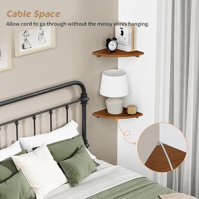 Forbena Walnut Brown Floating Corner Shelves for Wall 4-Pack, Small Corner Wall Shelves for Kids Room, Cute Wooden Hanging Corner Shelf for Bedroom Bathroom Decor, Living Room, Small Spaces