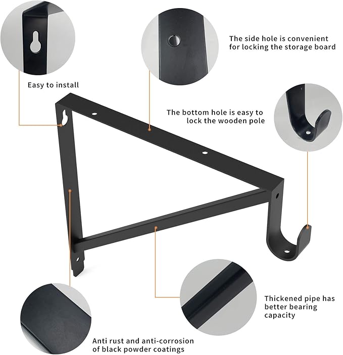 Heavy Duty Closet Rod & Shelf Brackets Clothes Hanger Pole Support Bracket Black 3 Pack