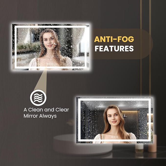 LOAAO 55"X40" LED Mirror for Bathroom, Lighted Bathroom Mirror with Lights, Anti-Fog, Dimmable, Memory Function, Clear Reflectionn