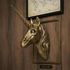 JJALIGHTS Exquisite Resin Animal Head Wall Sculpture (Gift Metal Frame) - Imitation Copper Vintage Decor for Living Room, Bedroom & Office | Decorative Wall Hanging Art (Unicorn)