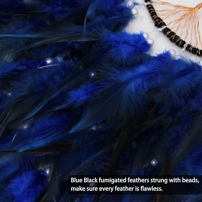 Pretty Jolly Fairy Blue Tree of Life Dream Catcher Wall Decor with Healing Crystal Stone Handmade Feather Dream Catchers Decoration Wall Hanging Bedroom Living Room Wedding Party Home Decor-25.6"