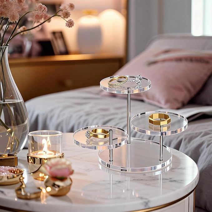 Round Acrylic Display Riser Stands, 3 Tier Jewelry Display Stands for Rings Earrings Mini Figurines 1 Pack(Clear)