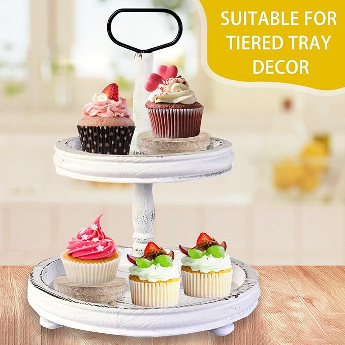 2 Pcs Wood Riser - 3.75'' Display Riser for Farmhouse Decor, Tiered Tray Decor Accessories, Round Display Stand for Home Decor, Rustic Pedestal Stand for Tiered Tray Decorations-Natural
