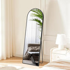 DUMOS 59"x16" Arched Full Length Mirror with Stand, Floor Standing Aluminum Frame, Shatter-Proof Nano Glass for Bedroom, Living Room, Cloakroom – Modern Simple Home Decor,Hanging or Leaning,Black