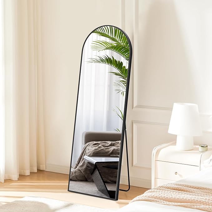 DUMOS 59"x16" Arched Full Length Mirror with Stand, Floor Standing Aluminum Frame, Shatter-Proof Nano Glass for Bedroom, Living Room, Cloakroom – Modern Simple Home Decor,Hanging or Leaning,Black
