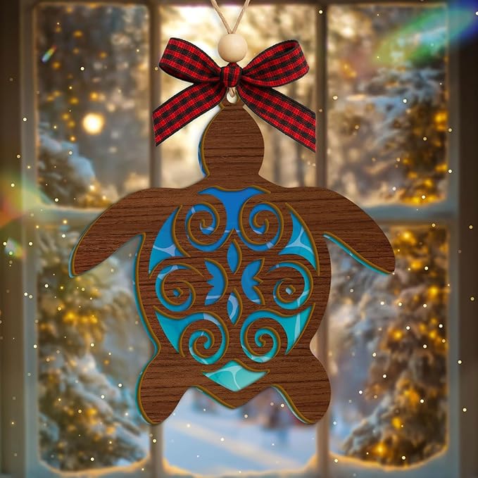 Turtle Christmas Ornaments 2025, Unique Turtle Xmas Gifts for Neighbors, Friends, Family, Turtle Gifts for Women, 3D Effect Flat Ornaments and 2 Layer