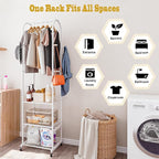 SUOERNUO Clothes Rack With Wheels and 3-Tier Metal Shelves,Clothing Rack For Hanging Clothes With 4 Hooks,Garment Rack Wardrobe Organizer for Small Space,Black (white, 16.54 * 18.23 * 72.05)