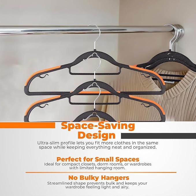 Plastic Hangers 100 Pack, Cascading Slim Space Saving Clothing Hangers with 360° Rotating Hook, Non Slip Clothes Hangers for Sweater Shirt, Heavy Duty Coat Hanger with Inner Hook for Closet, Black