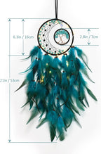 KHOYIME LED Dream Catcher Light Up Tree of Life Dreamcatcher with Healing Crystal Stone Handmade Feather Wall Hanging for Bedroom Bohemian Home Decor Wedding Ornament Craft Gift (Blue&Green)
