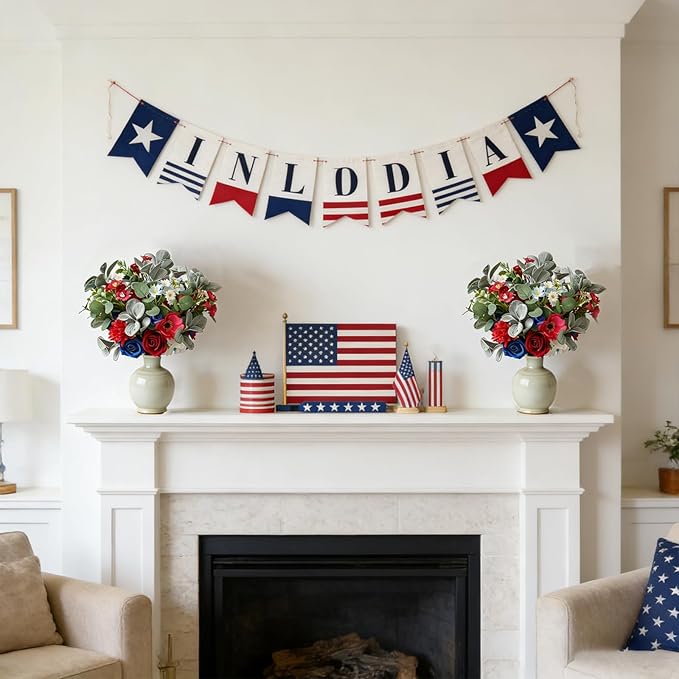 Idyllic 6 Pcs Red White & Blue Patriotic Floral Stems, Artificial Roses Hydrangeas Daisies for 4th of July, Memorial Day Wreath & Holiday Decor