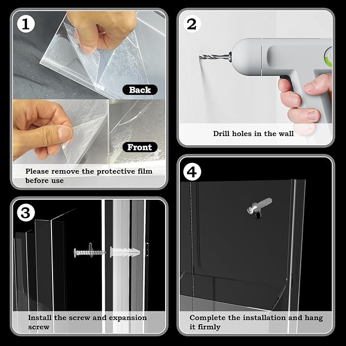 Nalwort Acrylic Brochure Pamphlet Holder, 12 Magazine Holders, Clear Brochure Display Stand Wall Mount, Trifold Flyer Rack, Literature Storage Rack for Home, Offices, Waiting Room
