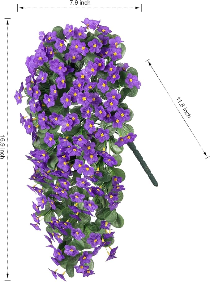 HyeFlora Artificial Faux Hanging Flowers for Outdoor Outside Spring Decoration, 2PCS Fake Silk Purple Daisy Plants UV Resistant Look Real Orchid Mums Vine for Front Door Porch Planter Balcony