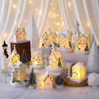Shappy 48 Pcs Christmas Village Houses Town Buildings Accessories 10 Light up Christmas Village House 12 Mini Trees 12 LED Lights 2 Snow Blanket Box for DIY(Fresh Style)
