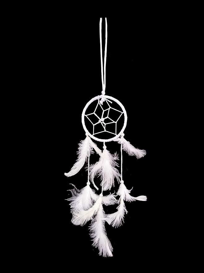 Dream Catchers Wall Decor, Handmade Feather Bedroom Home Car Decor Nursery Room Hanging Decoration (3" White Ring)