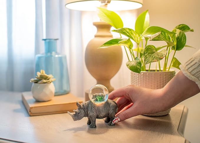 Elanze Designs Rhino Mother and Baby Miniature 45MM Sturdy Polyresin Magical Whimsical Tabletop Dresser Nightstand Glitter Water Snow Globe Figurine Decoration