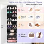 MISSLO Clear Over the Door Shoe Organizer Large Deep Pockets Hanging Shoe Rack for Closet Fit 20 Pairs Shoe Holder for Sneakers Boots Storage, Black