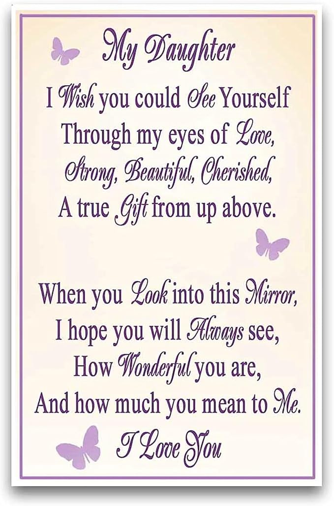Daughter, You are Strong, Beautiful & Loved Mirrored Musical Glitter Globe with Enameled Butterfly