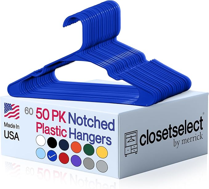 Plastic Hangers 50 Pack - Space Saving Clothes Hangers, Made in USA, Durable & Strong Plastic Shirt & Coat Hanger with Notches & Shoulder Grooves, Non-Slip Clothing Hangers | Royal Spice