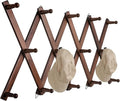 16 inch High Accordion Wall Hanger with 14 Hooks, Wooden Wall Expandable Coat Rack for Coat, Hats, Baseball Caps, Coffee Mug, Jewelry