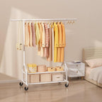 EAGMAK Heavy Duty Clothes Rack Load 556 LBS, Rolling Clothing Rack With Shelves, Height Adjustable Metal Clothes Hanger with Wheels Portable Wardrobe Organizer Garment Rod for Hanging Clothes (White)