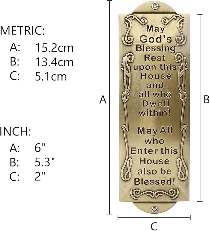 BRTAGG Metal Mezuzah For Door, Install Use Double-sided Tape, 6" High by 2" Wide for Front Door, Blessing House, Bless People, English Scripture, Easy Peel and Stick Mezuzahs Cover Jewish Gifts