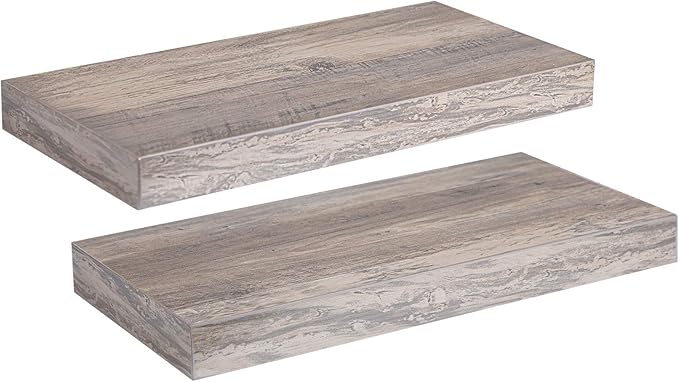 HOOBRO Floating Shelves for Wall, Wall Mounted Shelf Set of 2, 15.7" Hanging Shelf with Invisible Brackets, for Wall Decor Storage in Bathroom Bedroom Kitchen Living Room Office, Greige BG40BJ01
