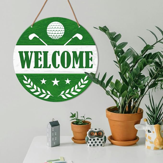 HSNBT Golf Ball Welcome Sign for Front Door, Golf Ball Welcome Sign Decor for Porch Yard Sport Wall Hanging Signs Decorations Gift for Golfer Golf Lover