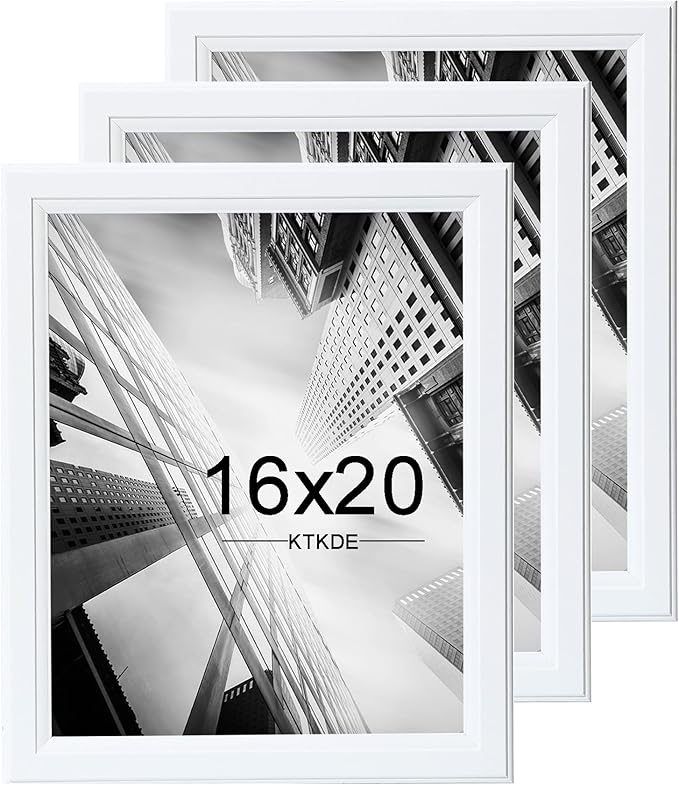 KTKDE 16x20 Picture Frame Set of 3,Studio Gallery 16 by 20 Poster Frame White Wooden, Large Frame for Photos, Posters - Art Prints best gift