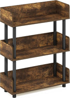Furinno TURN-N-TUBE Display Shelf, 3-Tier Storage Shelves with Side Panels, Open Shelves Book Shelf with Rounded Corner Top Edges, for Organization and Storage, Living Room, Home Office, Amber Pine