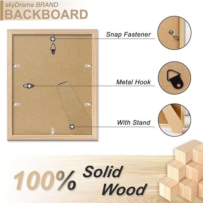 Natural Solid Wood 8x10 Picture Frame, Display 8 x 10 Inch Picture Poster Photo, Vertical & Horizontal Wall Hanging - 2 Pack/Natural/8"x10"