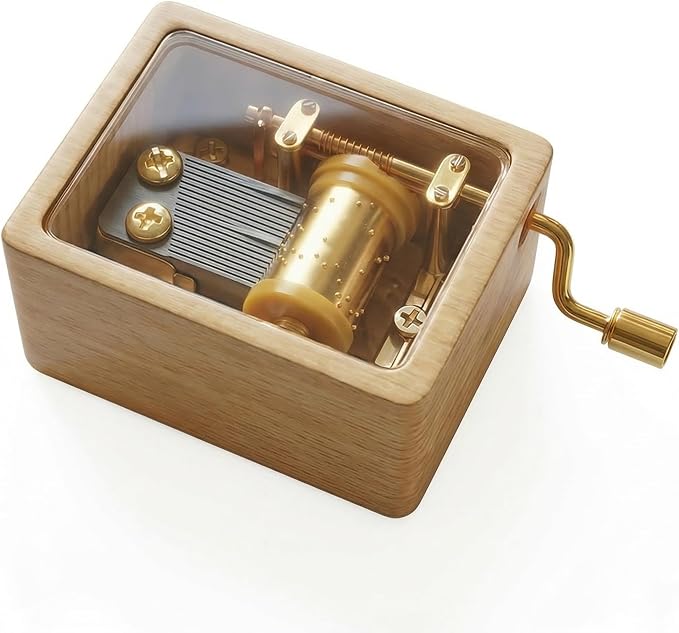 Hand Crank Wooden Music Box - Beech Wood with Clear PVC Window, Premium Golden Movement, Mini Size 6x4.5x3cm, 80g - Ideal Gift for Loved Ones (Contemporary, Let It Go)