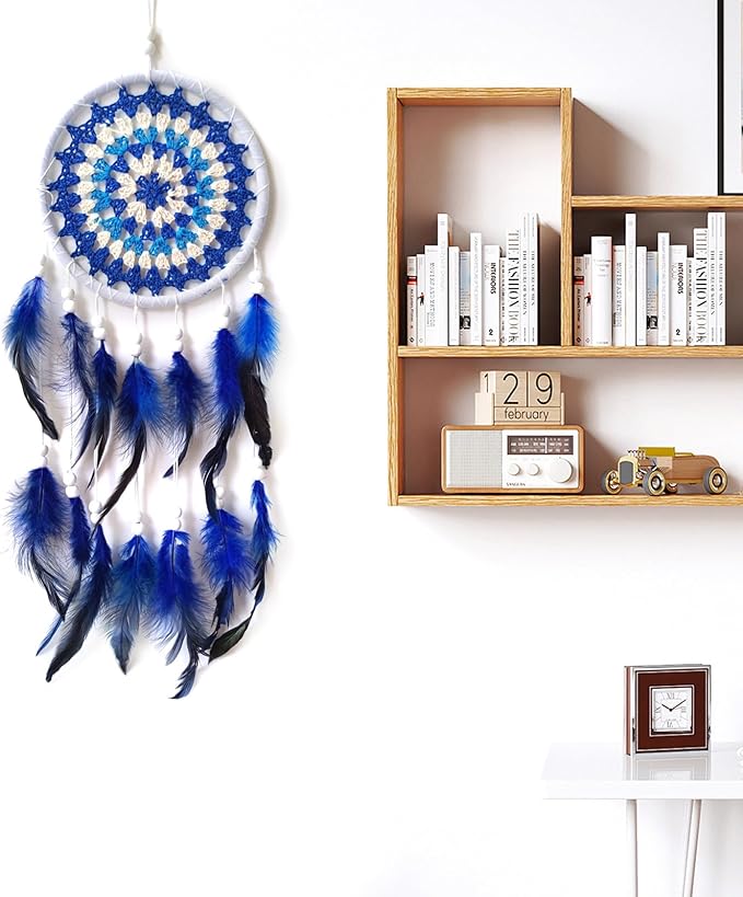 Blue Dream Catcher Feather Dream Catchers Wall Decor Handmade Dreamcatcher Wall Hanging Ornament for Bedroom Living Room Home Decor