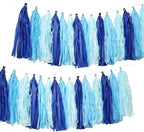Blue Party Decorations,Navy Blue Light Blue and Blue Paper Tissue Tassel Garland Banner,15 Pcs