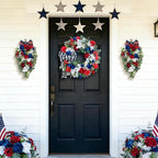 Idyllic 2 Pcs Red White and Blue Floral Swag with Roses, Hydrangea & Daisies | Patriotic Hanging Door Decor for 4th of July Memorial Day Front Door