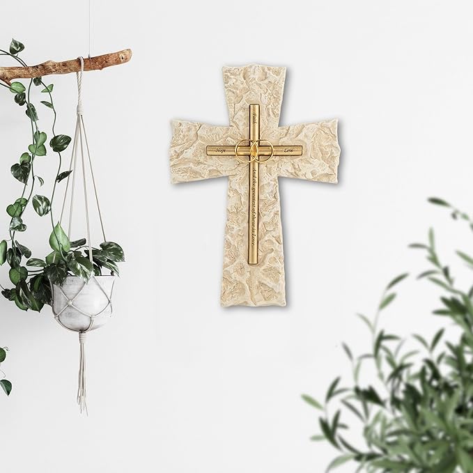 Grace4Joy Wedding Wall Cross, 10 Inches Marriage Prayer Wall Decor Religious Wedding Gifts, Hand Painted Faith Hope Love Cross Unique Gifts for Anniversary, Newlyweds Couple(Gold)