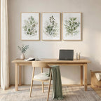 Framed Botanical Wall Art for Living Room, 3 Piece Neutral Sage Green Eucalyptus Leaf Canvas Prints, Modern Minimalist Watercolor Plant Pictures for Dining Room Bedroom Office Wall Decor, 16x24 inch