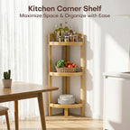 2026 New Bamboo Standing Shelf, 3 Tier Corner Shelf Stand, Free-Standing Shelf Units, Triangular Curved Corner Shelf Stand for Space-Saaving Display Ideal for Bathroom/Kitchen/Living Room Storage