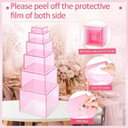 Geelin 6 Pack Acrylic Risers for Display Acrylic Cube Boxes Risers Display Stands with Hollow Bottoms Decorative Stand for Jewelry Candy Table Decor 6 Sizes(Pink,3 to 8 Inch,Square)