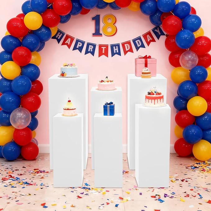 6Pcs Square Display Pedestal Stands Set for Party, Metal Display Stand Plinth Pillars, Cake Stands Pillars for Wedding Birthday Art Decor Risers, 11.8*31.5" (L), 11.02*25.6" (M), 10.24*23.6" (S)