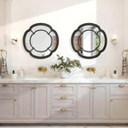 Black Wall Mounted Mirror, Irregular Circle Hanging Mirror Wooden Wavy Framed Round Decorative Mirrors for Hallway Entryway Vanity Decor 20 Inch Mirrors