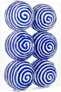Briful 3.94'' Blue and White Christmas Ornament Balls, 6PCS Large Decorative Yarn Balls Xmas Tree Hanging Ornaments with Strings for Holiday Party Christmas Decor